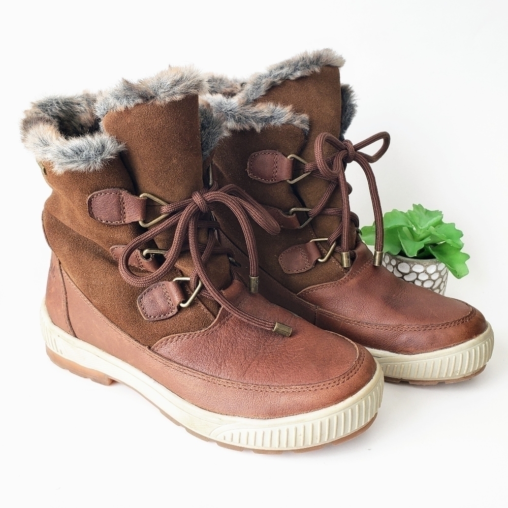 Tara M. Wilson Fur Lined Brown Leather Lace-up Boots Size 7 Waterproof